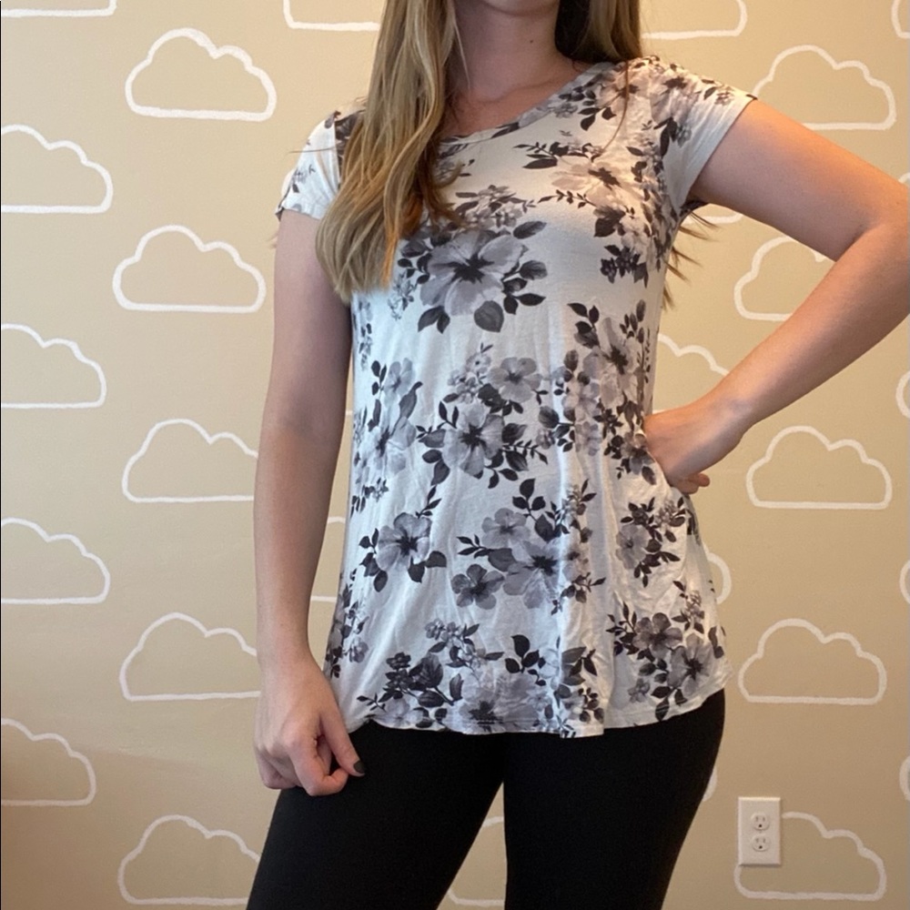 Grey Floral Downeast top